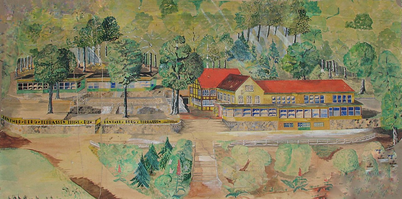 Gemälde der Benther Berg-Terrassen (nach dem Brand von 1975 aus der Ruine gerettet)