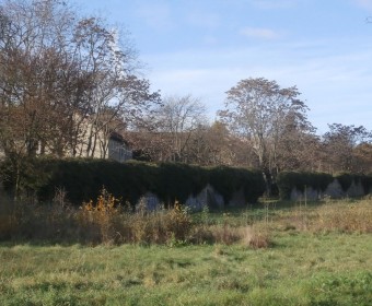 Blick vom Deisterplatz auf Mauer-Fragmente des v. Alten'schen Gartens.